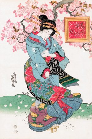 Japanese woman and cherry blossom tree by Eisen